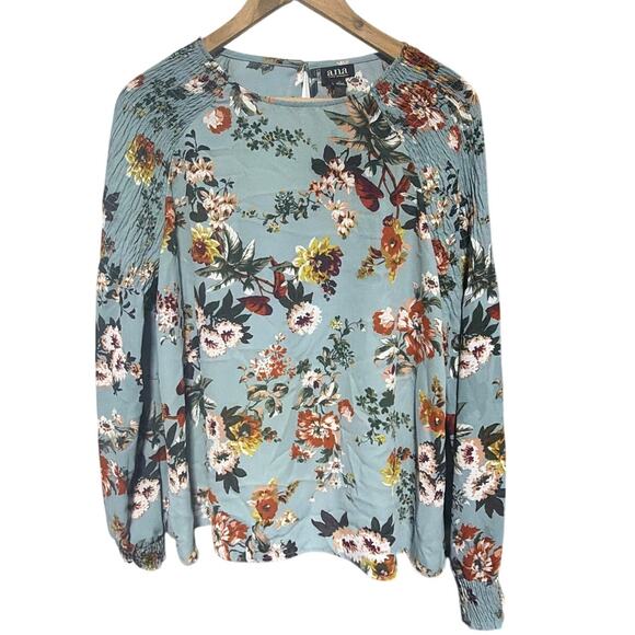A.n.a Tops - a.n.a Large Teal Floral Long Sleeve Blouse Top Large